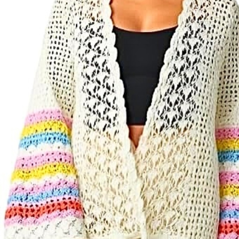 Women's Cream Multicolor Knit Sweater